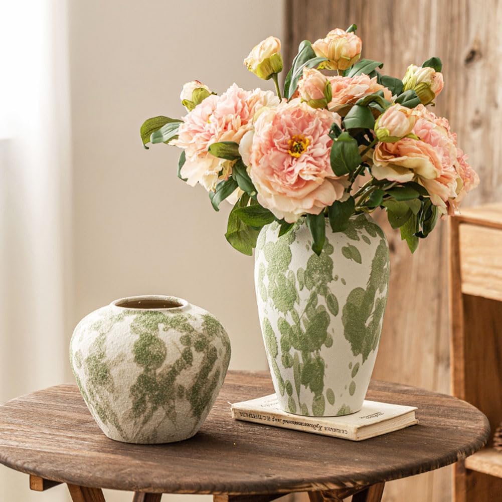 Rustic Ceramic Vase,Vintage Terra Cotta Vase,Distressed Ceramic Floor Vase Farmhouse Decor for Living Room Entryway Table Centerpieces, Kitchen, Wedding,A1