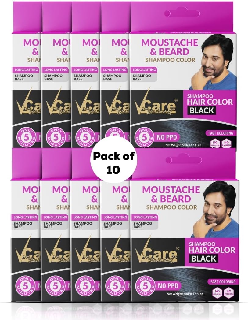 VCare Moustache and Beard Hair Color, Black, 5 ml (Pack Of 10)
