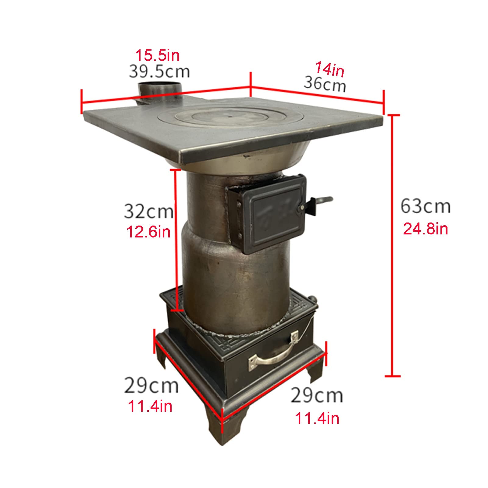 Generico Stufa a Legna in ghisa per Riscaldamento Domestico e Campeggio, riscaldatore Portatile per Interni/Esterni, Perfetto per Tende, Ville, rifugi, Cucina, Dimensioni: 39,5x36x63 cm
