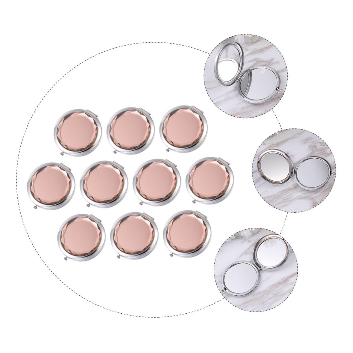 ULTECHNOVO 10 Stück 10 teilig Kompakter Tragbarer Doppelseitiger Kosmetikspiegel in Goldbeige Leicht als Reise Taschen Spiegel für Präzises Make up Unterwegs