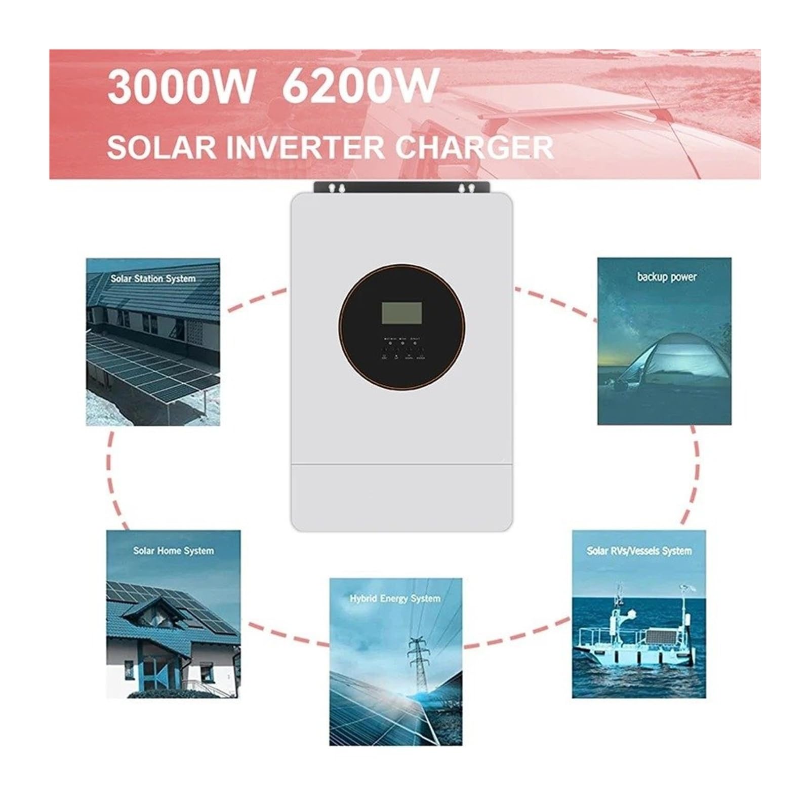 Solar inversor para híbrido 6.2KW 48V 230Vac con MPPT 120A para Cargador Fuera de la Red Paralelo trifásico 380V Unidad Control balasto Faros(Without WiFi)
