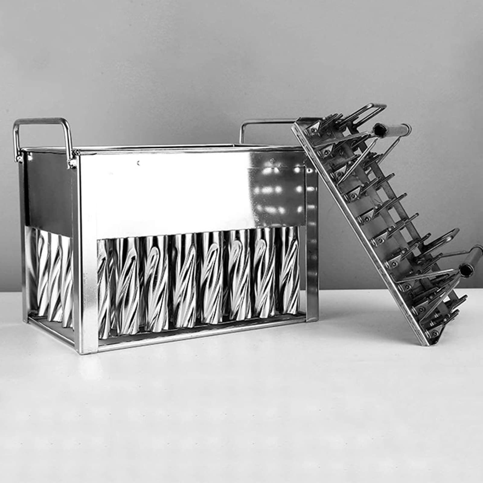 Juego de 35 moldes de acero inoxidable para paletas de helado, moldes en espiral, moldes para polos de hielo con estante, palos de madera y cepillo de limpieza para golosinas congeladas caseras