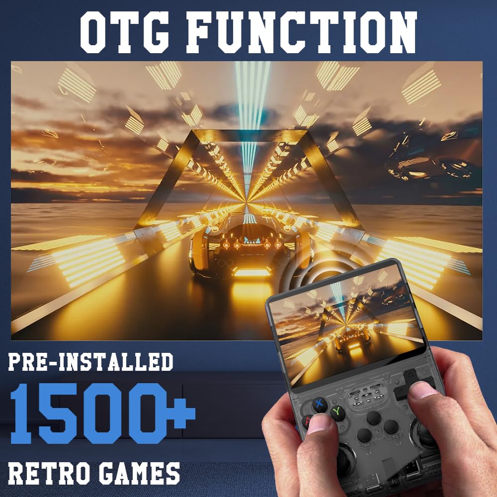 R36S Retro Handheld Game Console, Retro Games Console with 3.5 Inch HD Screen, Portable Handheld Games Consoles, Video Player with 64G TF Card and 15,000+ Classic Games, 3200mah Battery — view 3