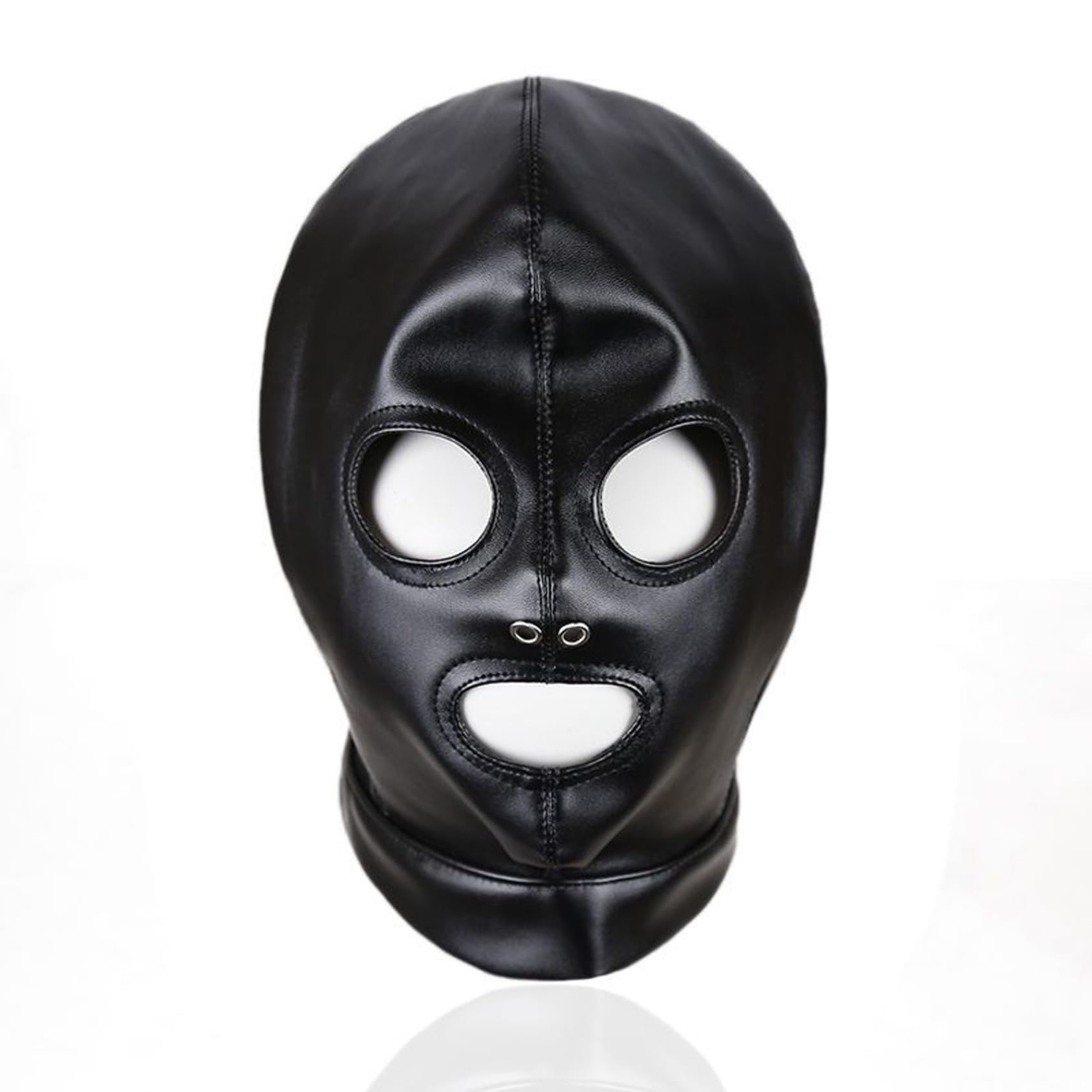 Kvysinly Unisex Latex Metallic Shiny Opened Eyes Mouth Full Face Mask Hooded Headgear for Party Cosplay 4#Black B One Size