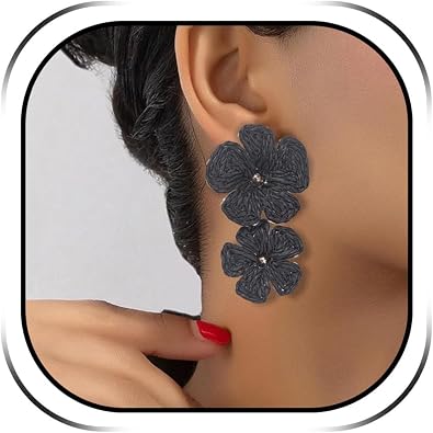 Flower Dangle Earrings for Women, Black White Statement Dangle Earrings, Jewelry for Banquet Dinner, Gifts for Mom