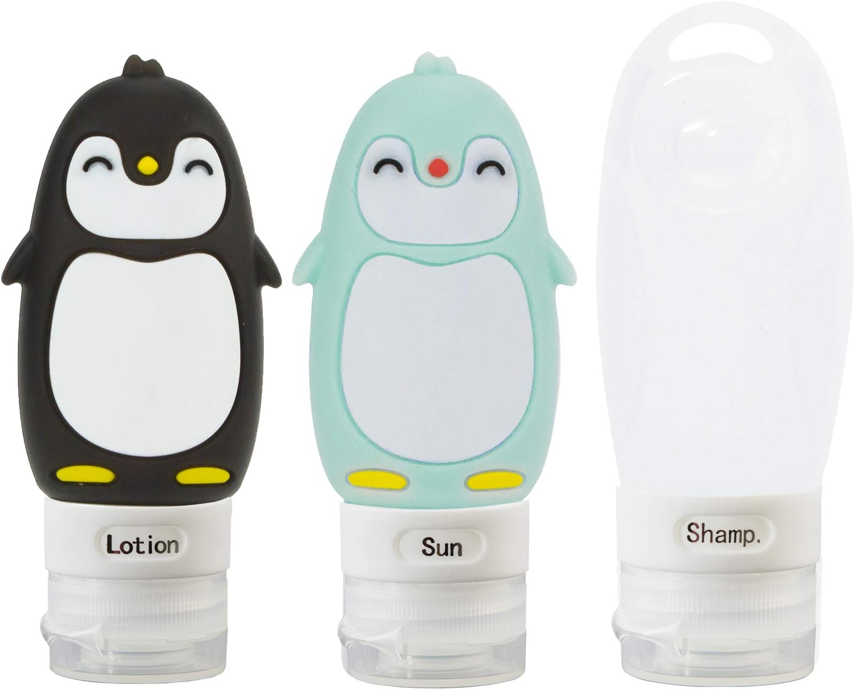 KiwiPi Travel Bottles TSA Approved, Leakproof Silicone Refillable Travel Containers (Penguin)