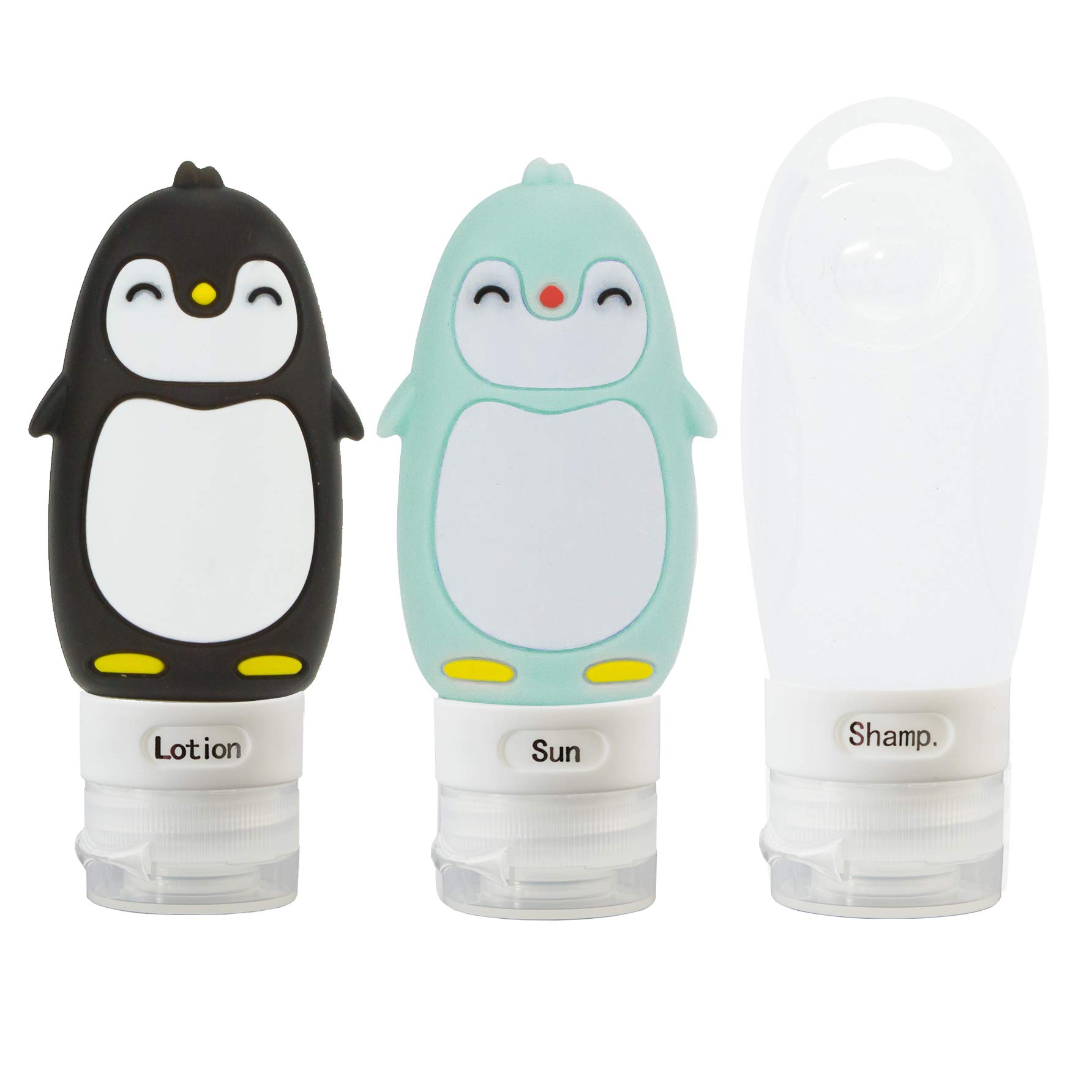 KiwiPi Travel Bottles TSA Approved, Leakproof Silicone Refillable Travel Containers (Penguin)