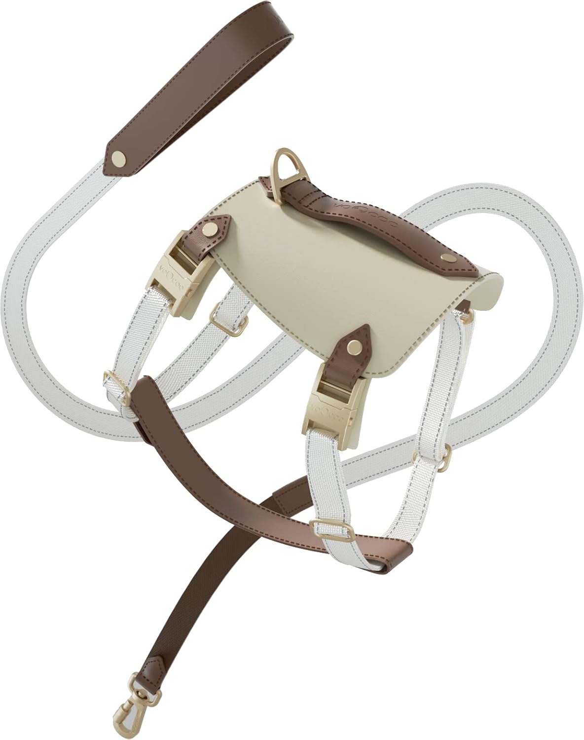 Dog Harness and Leash Set, Puppy No Pull Harness with Reflective Leash, PU Leather Pet Harness with Handle Neck & Chest Adjustable for Walking, Running (Large, Oat1)