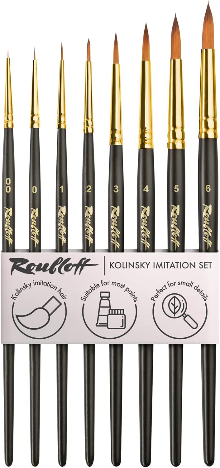 Meister Originele Kolinsky Rotmarder penseelset, maten van 5/0 - mt. 8, voor aquarel en acryl