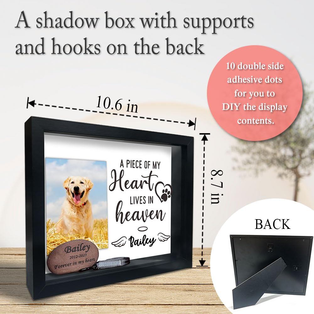Pet Memorial Shadow Box Frame, Memorial Shadow Box with 10 DIY Adhesive Dots , Large Shadow Box Display Case for Tabletop and Wall Display, Sympathy Keepsake for Pet Lovers (10.6