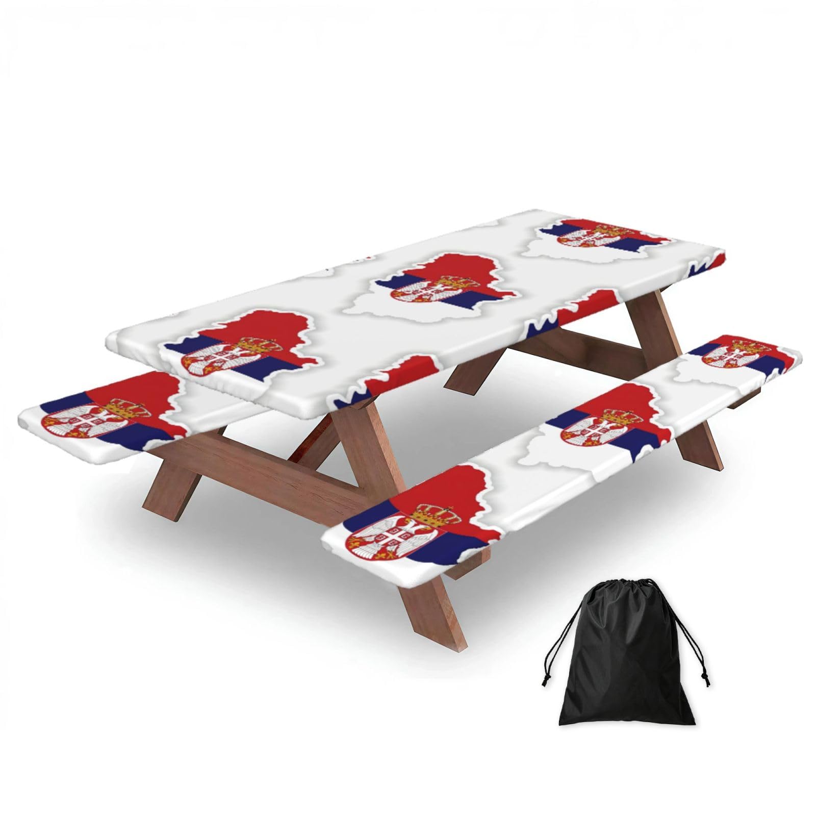 Yqxwjl Black Serbia Flag Map Print Camping Essentials Waterproof Camping Table And Bench Cover With Drawstring Bag 183 Cm