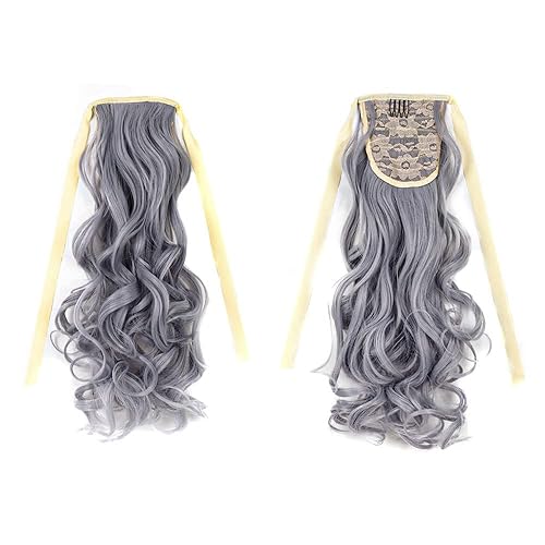 Miniatura 2 de Extensiones de cabello corto gris claro y blanco con clip, extensiones de cola de caballo gris plateado para niñas y mujeres, extensión de cola de