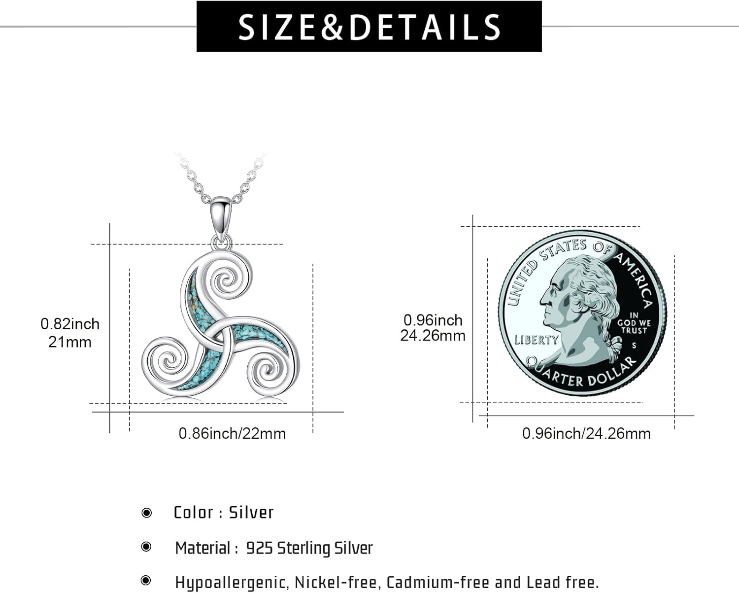 Celtic Cross/Claddagh Cross/Spiral/Couple Necklace 925 Sterling Silver Irish Knot/Egyptain Pendant Turquoise Jewelry Gifts for Women - Image 4