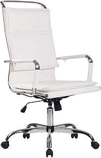 CLP Silla De Oficina Bedford Tapizada En Simil Cuero o Cuero Auténtico I Silla De Ordenador Ergonómica Regulable En Altura & Gitatoria I Color:, Color:Blanco, Material:Cuero Real