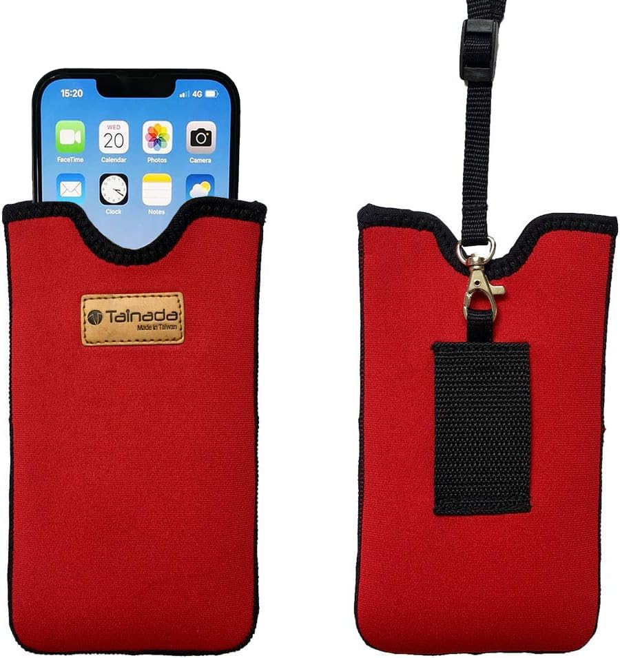 Tainada Neoprene Neck Cell Phone Sleeve Pouch with Belt Loop Holster (Red)