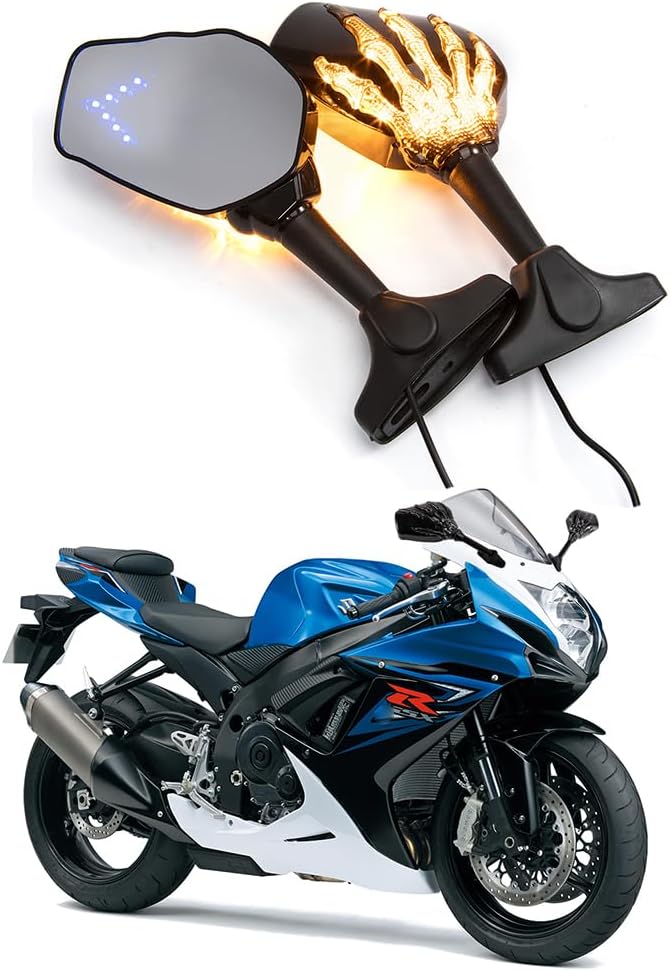 Sport Bike Motorcycle Side Mirrors with Led Turn Signal Skull Skeleton Hand Claw Rear View Mirror for Racing Bike
