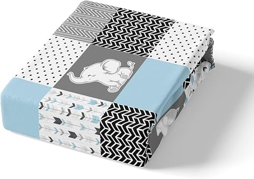 Miniatura 5 de Homewish Bonita funda de edredón de elefante para niños y niñas, funda de edredón de cuadrícula azul, tamaño matrimonial, juego de ropa de cama de