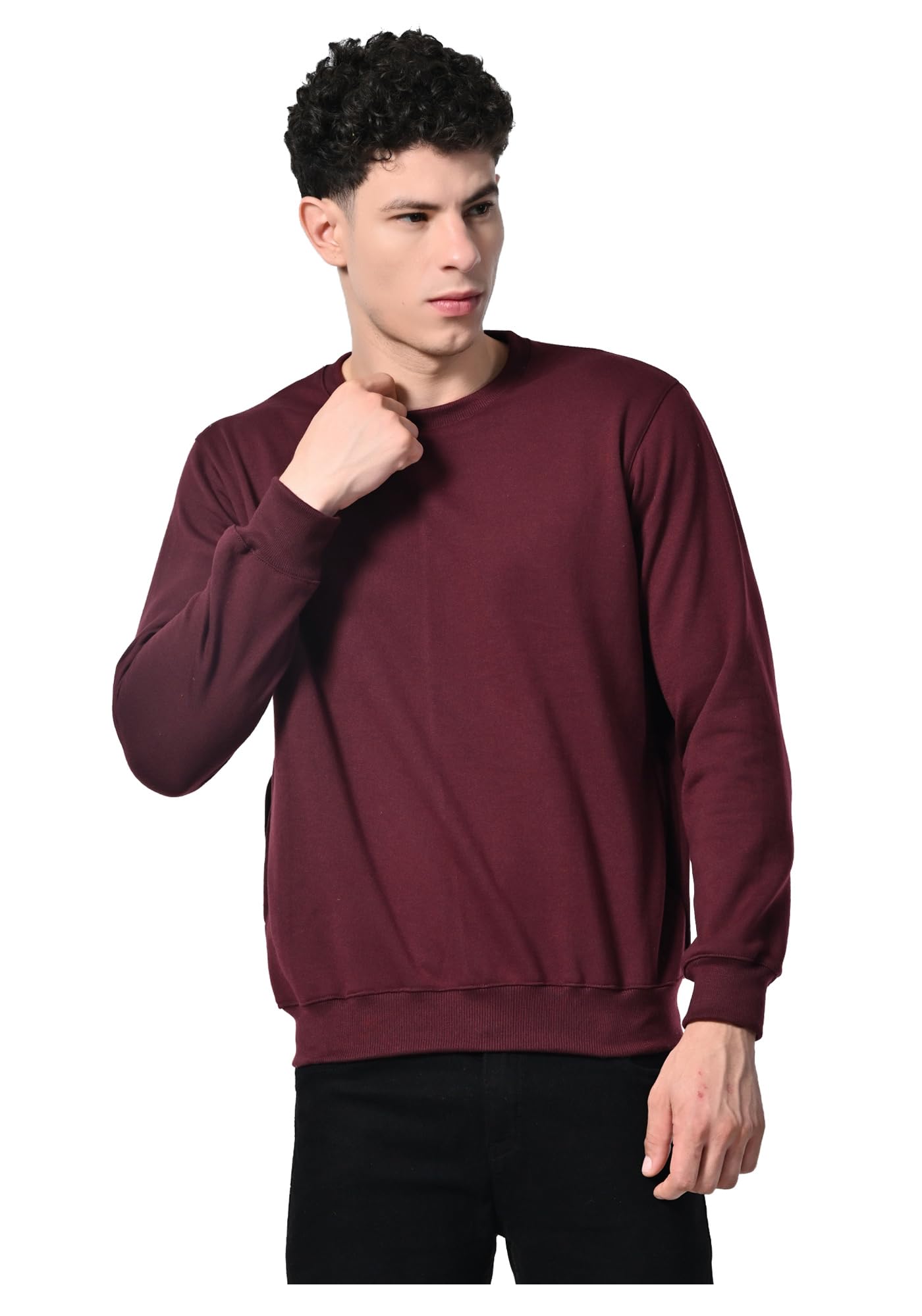 kayu Men Solid Fleece Winter Sweatshirt Warm Full Sleeve Sweatshirt Round Neck Both Side Pockets Soft Casual Winter Pullover for Men-picture-0