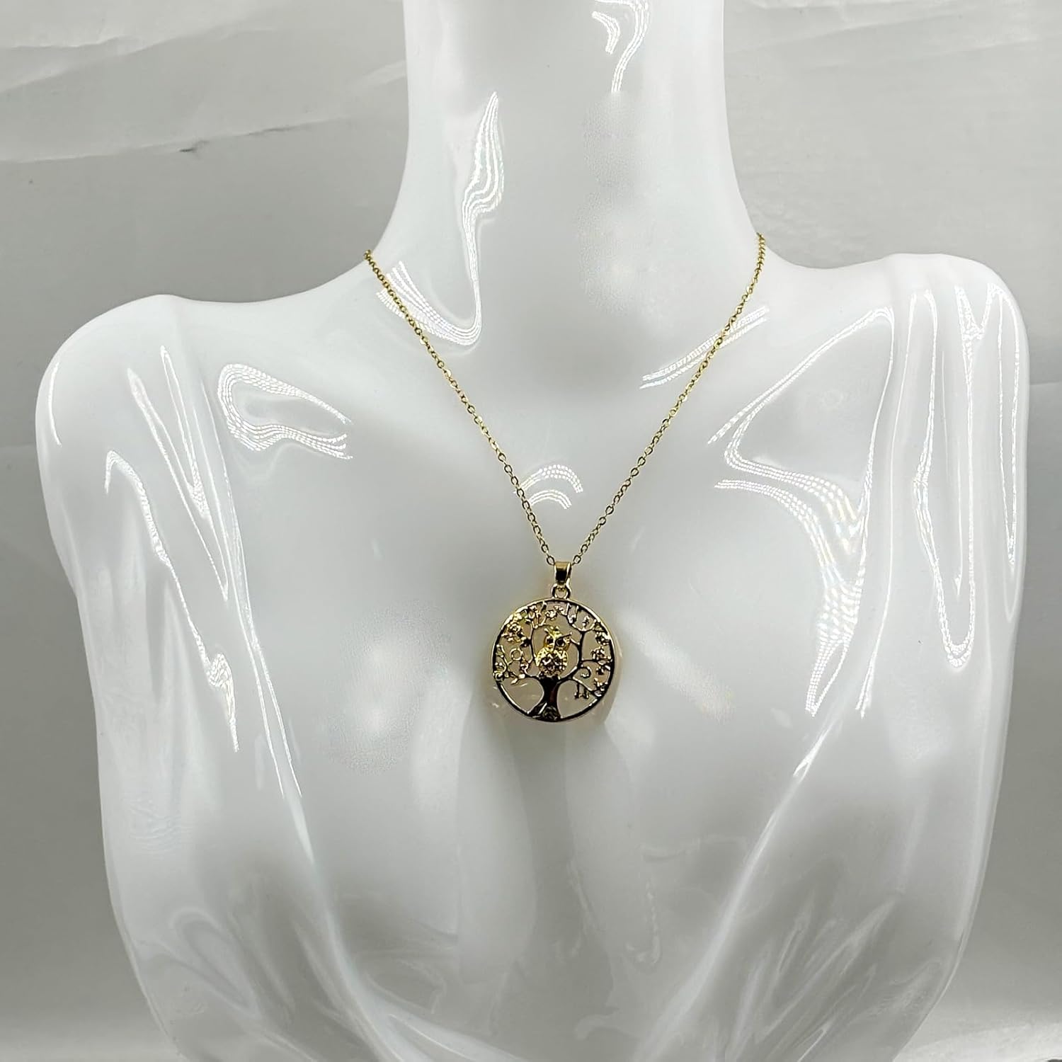 Gold Owl Necklace for Women Cute Tree of Life Pendant Necklace Vintage Bird Tree Crystal Choker Chain Necklace Mother's Day Jewelry Present - Image 2