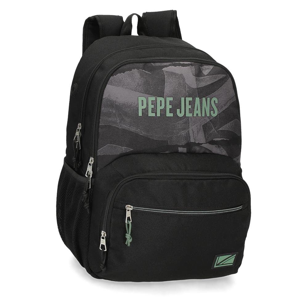 Pepe Jeans Davis Mochila Escolar Doble Compartimento Adaptable a Carro Negro 32x45x16 cms Poliéster 21,6L