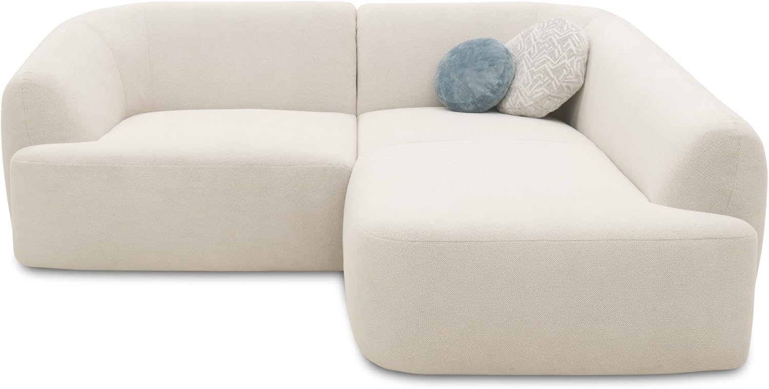 DOMO. collection Ecksofa Ansina, Taschenfederkern, Creme | Longchair rechts mit Taschenfederkern, komfortable Polsterecke in L-Form, 216 x 196 x 76 cm (BxTxH)