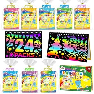 ZMLM Rainbow Scratch Party Favors Kids: Birthday Gifts Toy Bulk Scratch Art Notebook 24 Pack Birthday Goodie Bags Stuffers Girls Boys Art Craft Kit Pads Classroom Prizes School Supplies Teacher Return