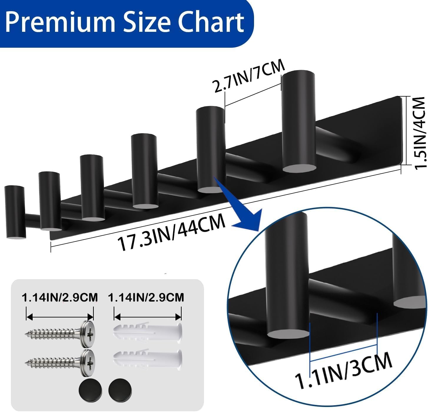 Matte Black Coat Rack Wall Mount - 6 Hooks, Heavy Duty Stainless Steel Wall Hooks for Towels, Coats, Robes, Bags, Hats, Keys, Wall Coat Hanger for Bathroom, Entryway, Kitchen, Hotel, Bedroom, Office