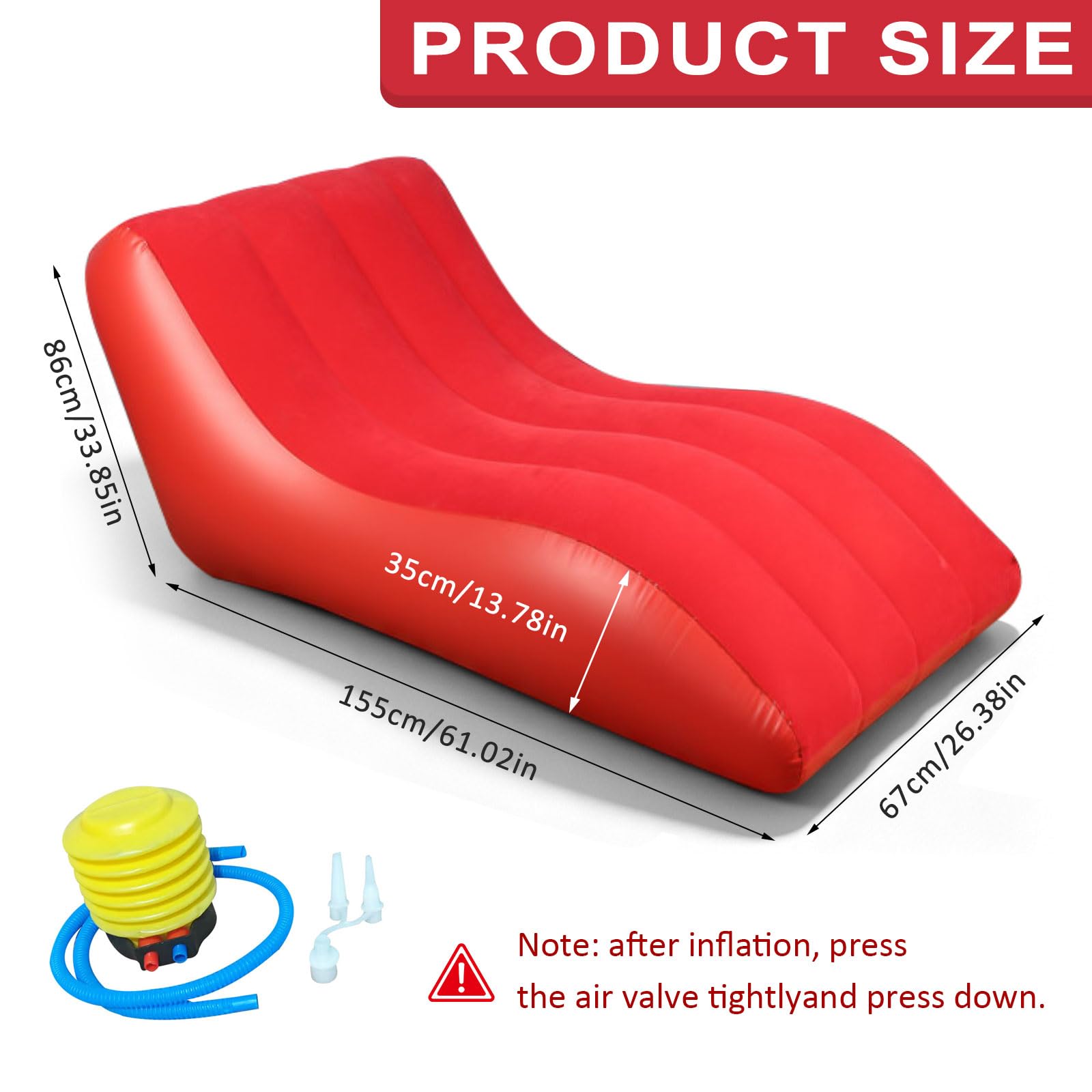 Bocguy Fauteuil gonflable d'extérieur avec pompe à air, canapé gonflable en PVC avec surface floquée pour l'intérieur, l'extérieur, la maison, le camping, les pique-niques, la plage (rouge)