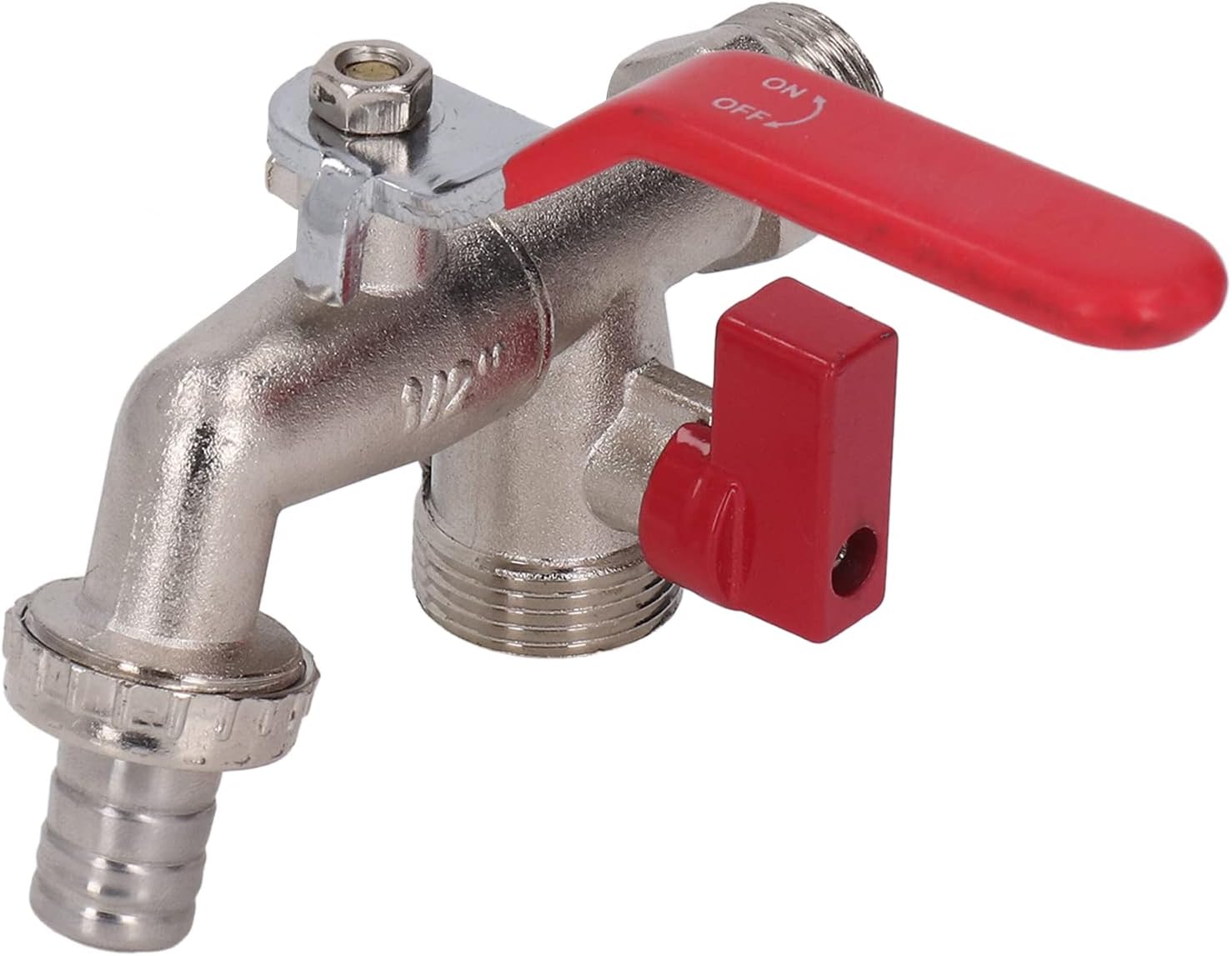 Double Valve Faucet for Washing Machine, Zinc Alloy 1 Inlet 2 Outlets Washing Machine Valve Faucet for Garden Commercial, 1/2in and 3/4in Outlet