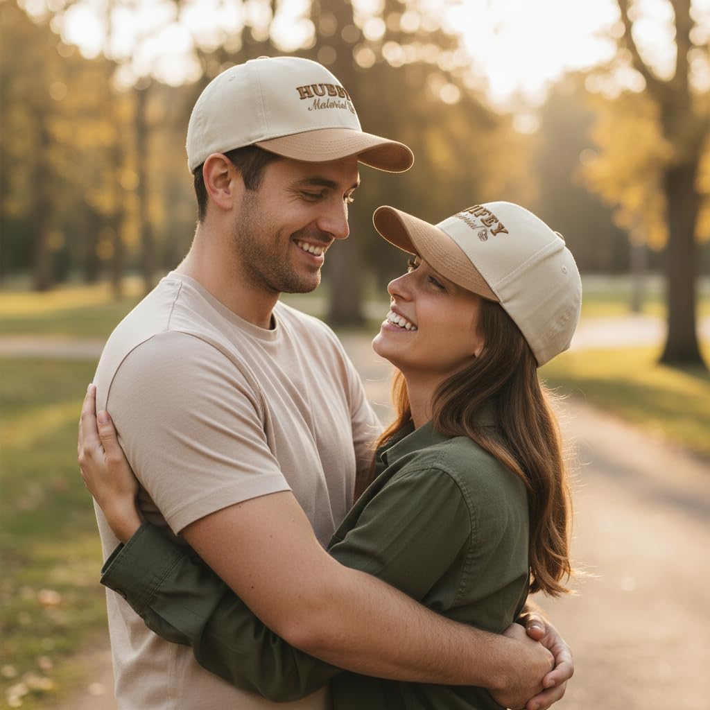Hubby Material Hat Groom Cap Matching Couple Hubby Wifey Hats Wedding Engagement Honeymoon for Husband Boyfriend Birthday Brown Adjustable