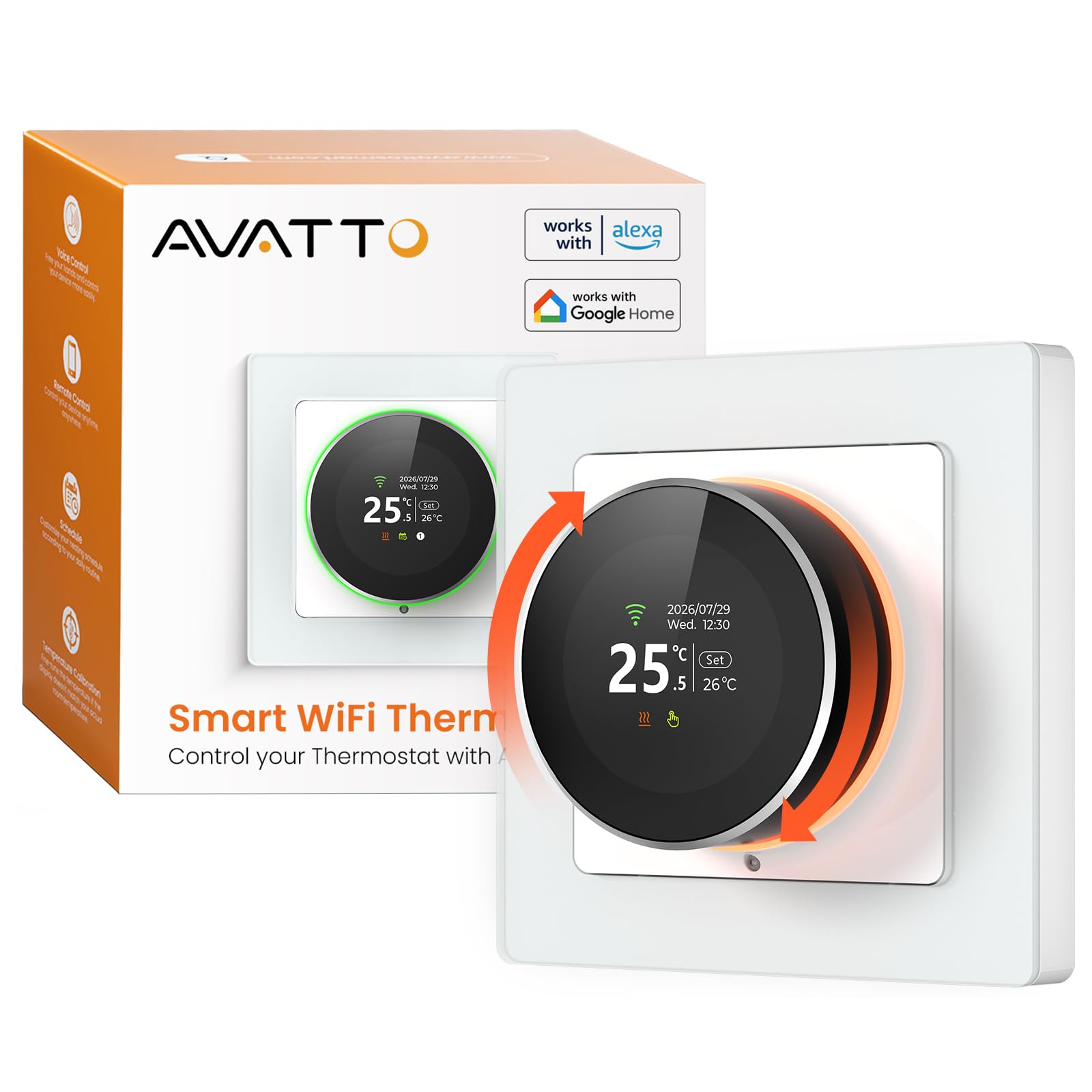 AVATTO Smart Drehknopf Thermostat Fussbodenheizung Wasser, WiFi Heizungsthermostat Smart Digital Raumthermostat Kompatibel mit Alexa, Google Home
