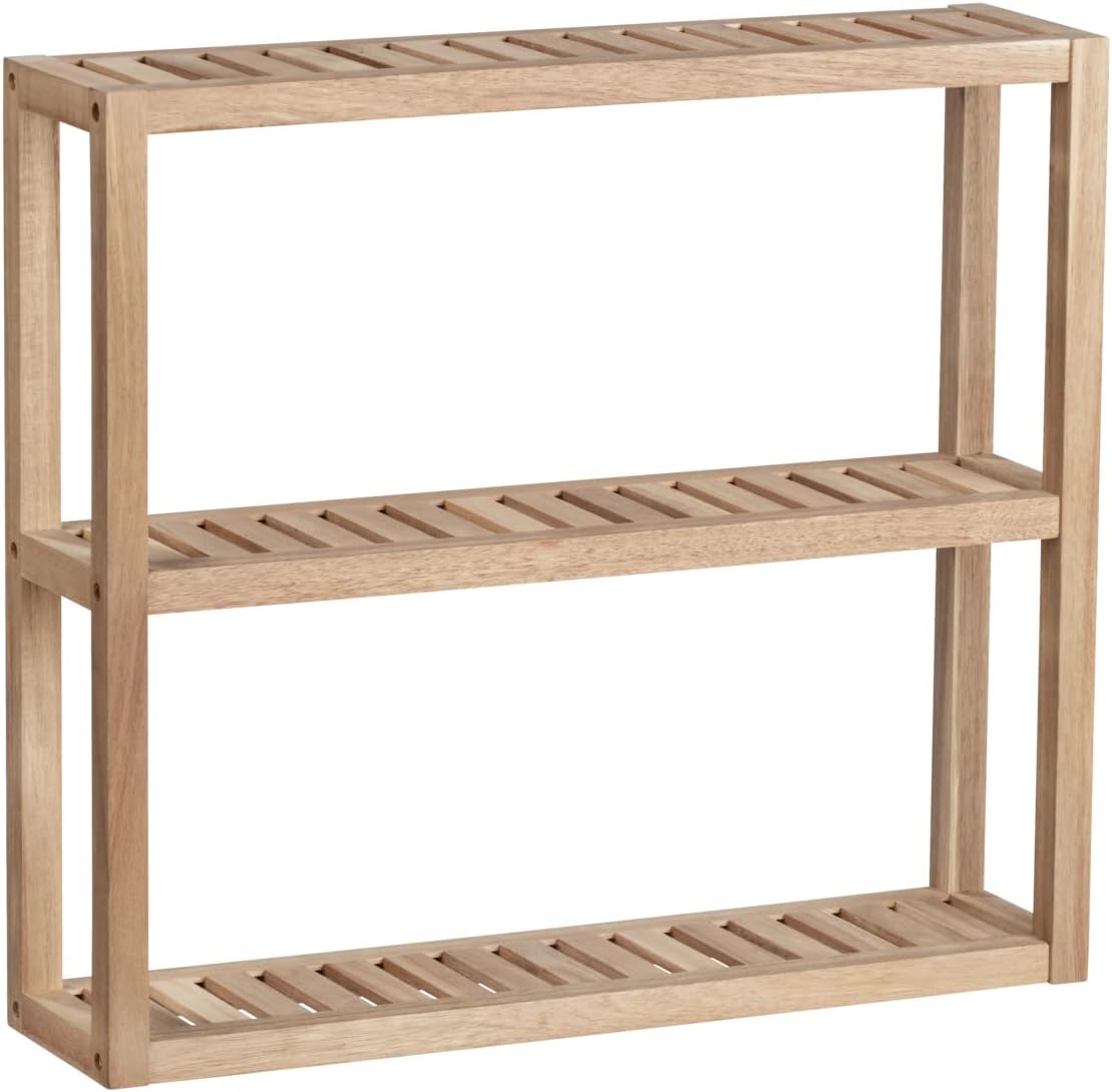 Wenko Acina Wall-Mounted Shelving Unit with 3 Trays, FSC Wood Shelves, 60 x 15 x 54 cm