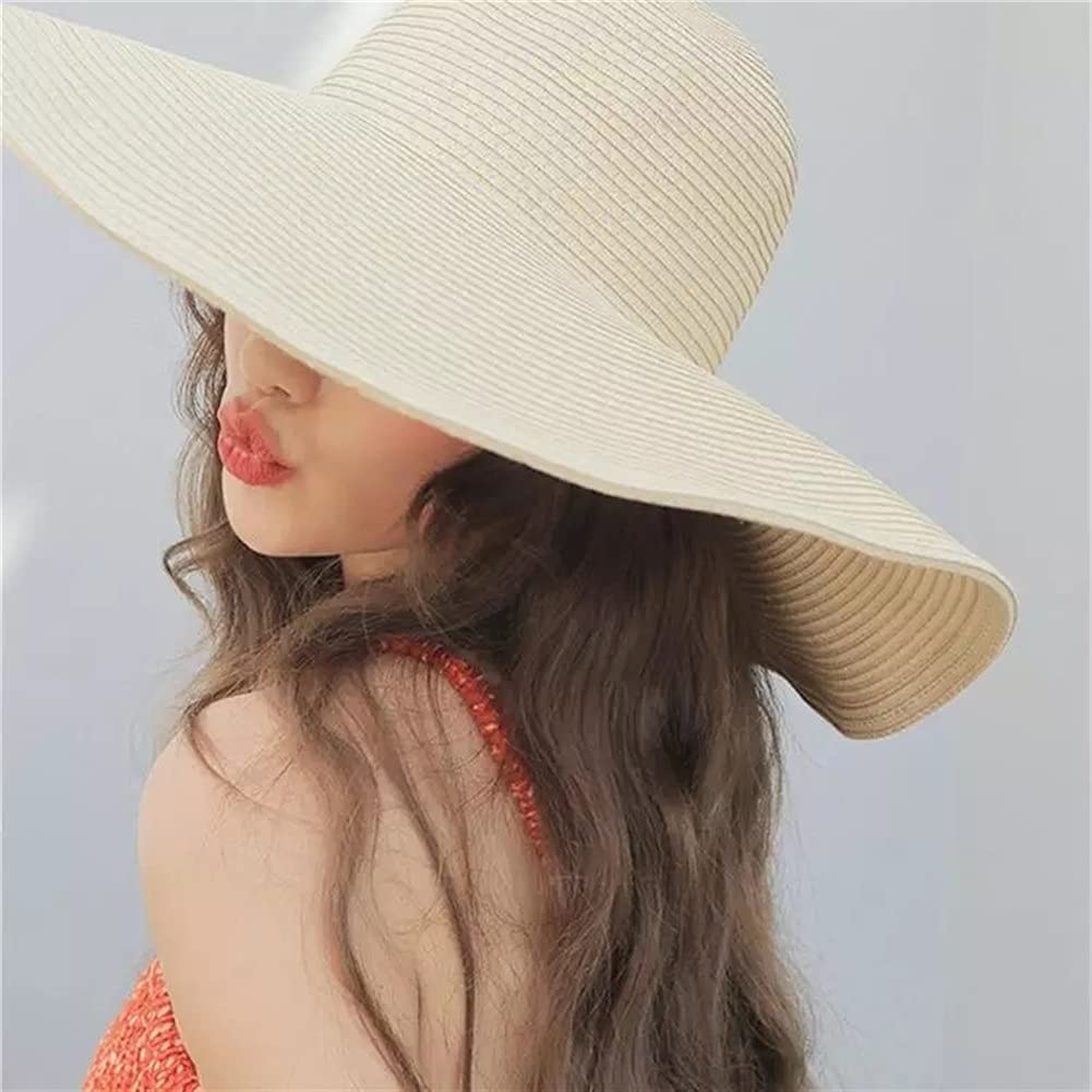 Sombreros de Mujer, Gorro de Verano Negro, Gorro de Playa, Sombrero de Paja, 56-58 cm (código M)