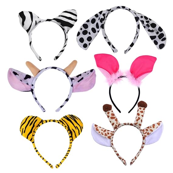 LEORX 6pcs Zoo Animal Headband Jungle Animals Ear Headband Party Favor Hair Accessories for Birthday Halloween Christmas