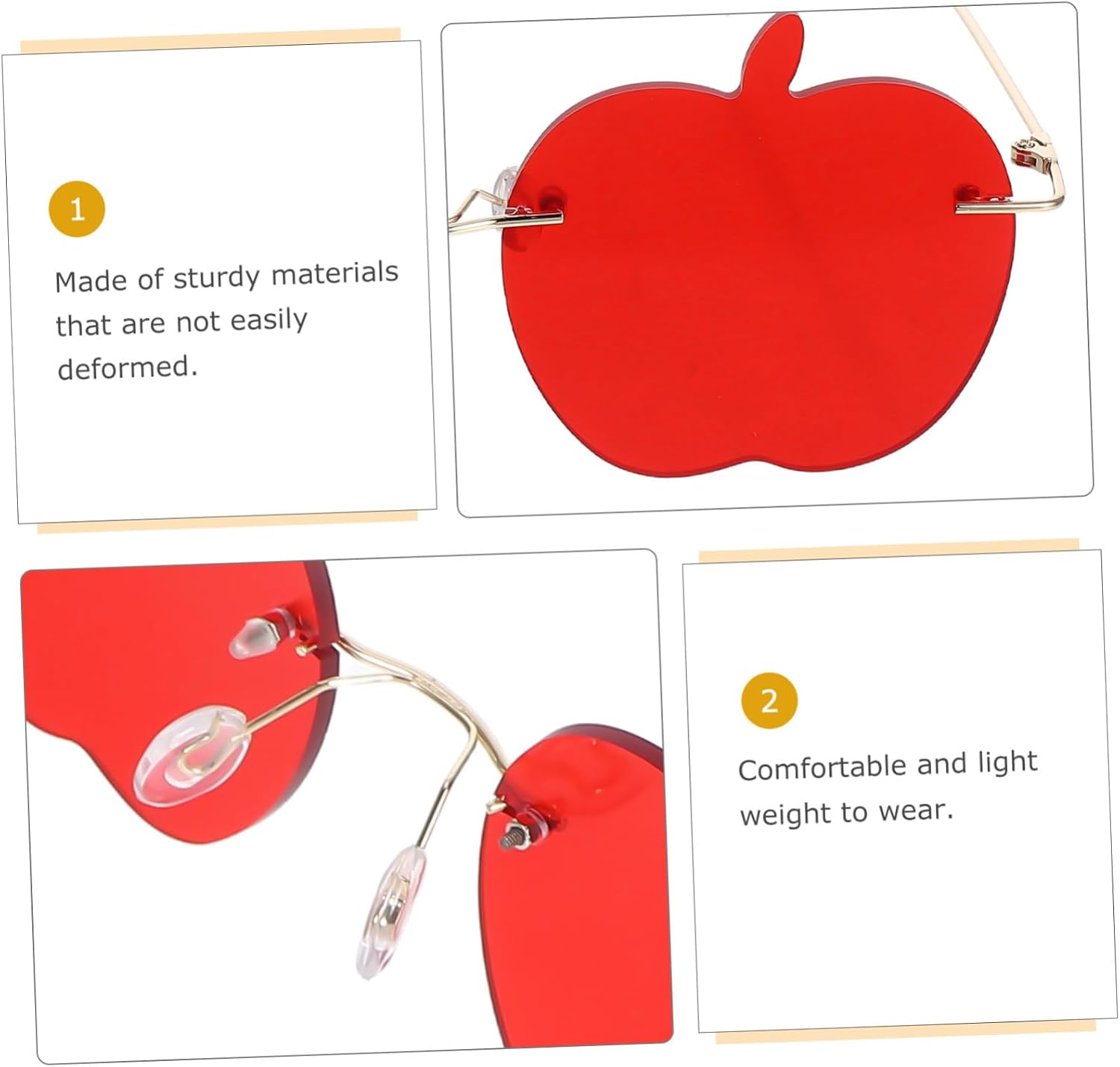 BESTYASH 1pc Frameless Red Sunglasses for Women Unique Party Prop Lightweight and Chic Eyewear for Halloween and Fun Events