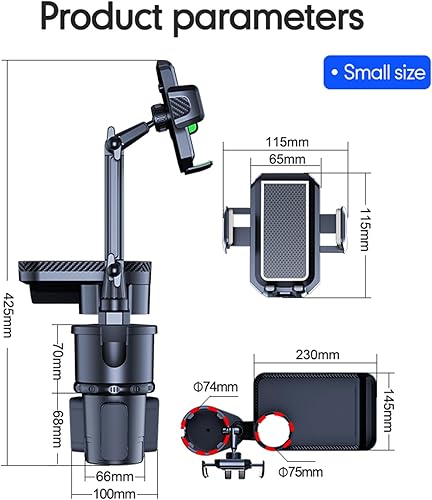Miniatura 7 de Bandeja para portavasos para automóvil, bandeja de comida desmontable ajustable 4 en 1 con base sólida y ranura para teléfono, expansor de