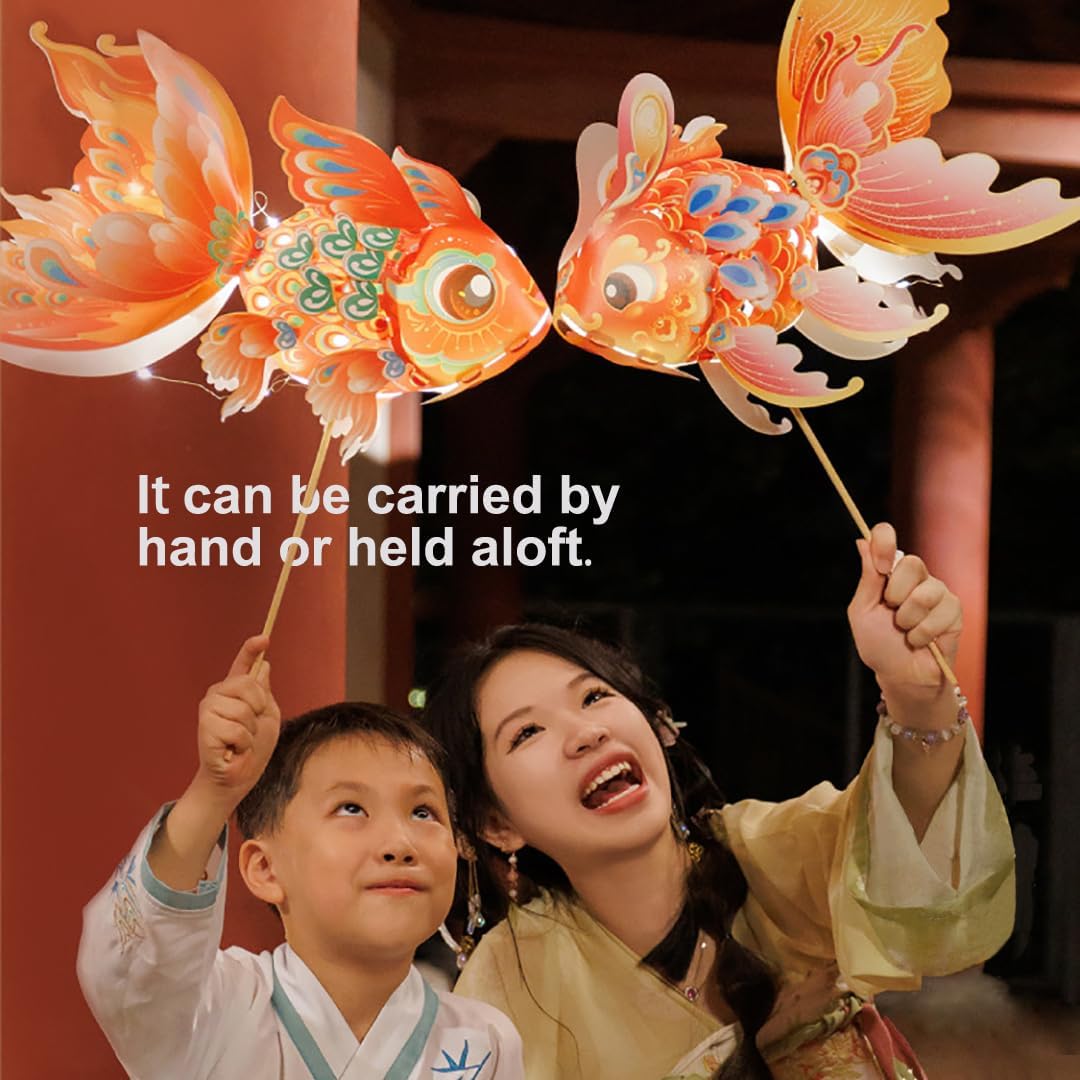 Chinese New Year Lantern 2025 Festival DIY Craft Hand Held Fish Lanterns for Spring Festival Home Decoration Mid-Autumn Hanfu Cosplay
