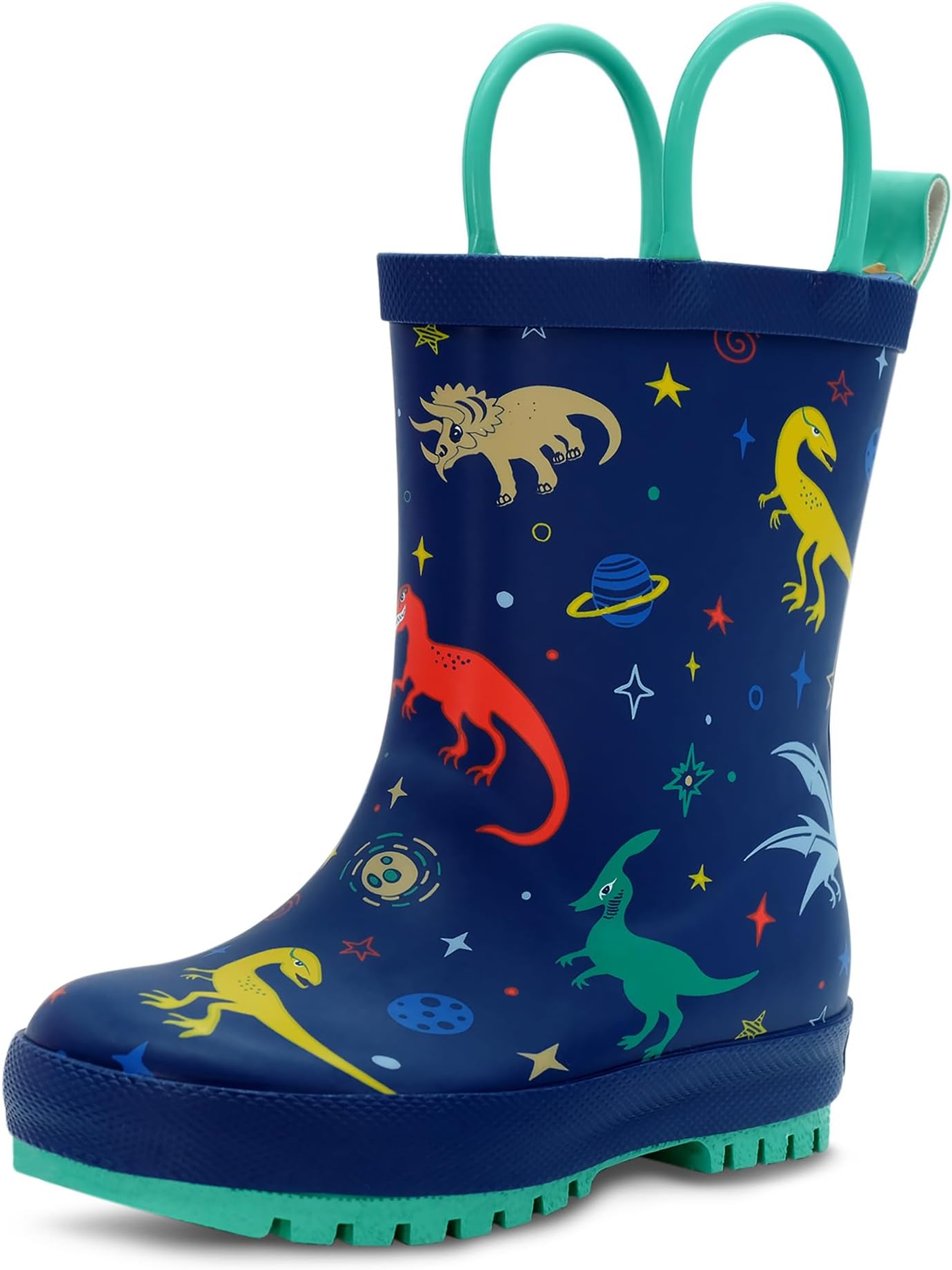 JAN & JULRain Boots for Toddler Boys and Girls (Space Dinos, Size 8.5 Toddler)