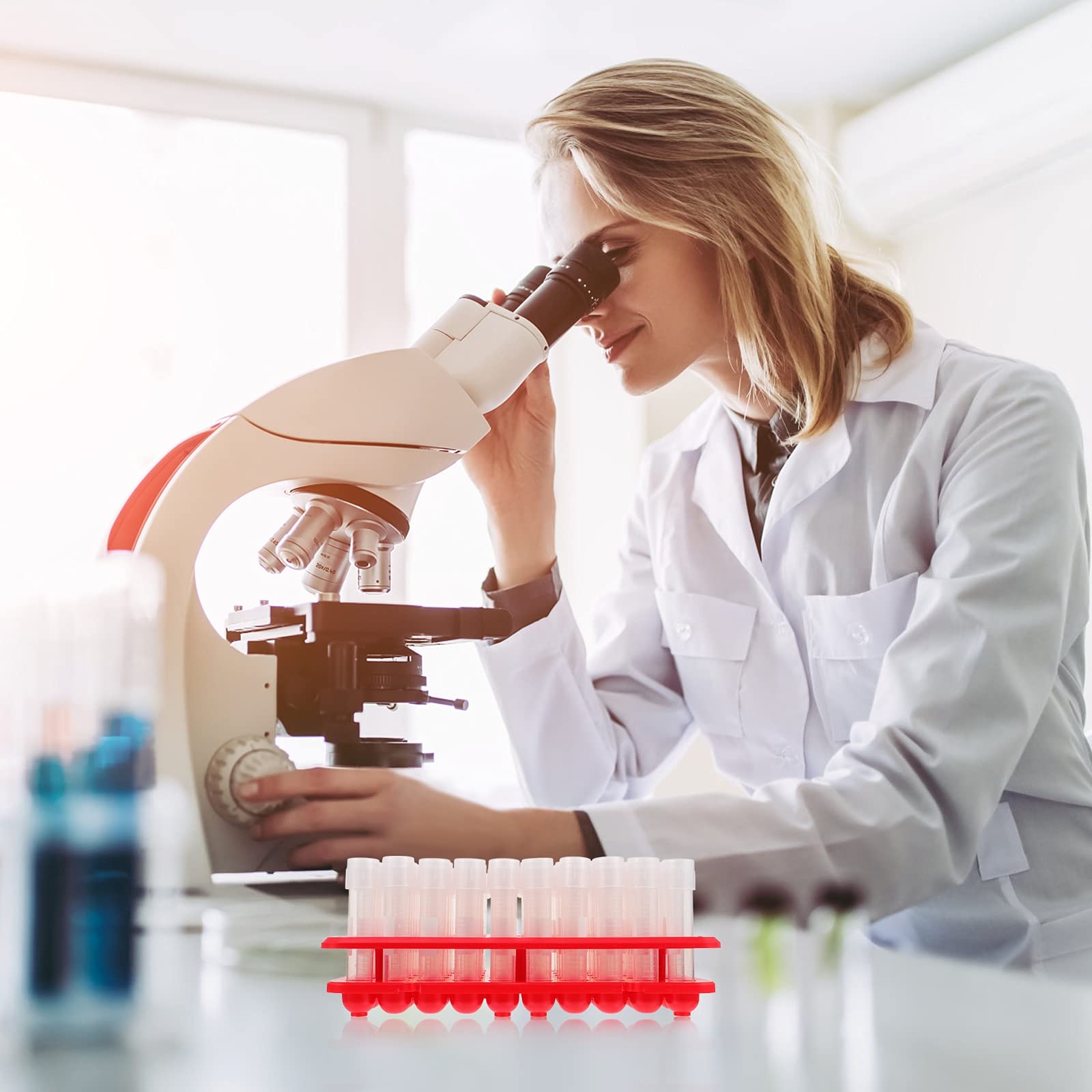ibasenice Utensilios de Laboratorio Tubo de Cultivo de Tubo de ensayo Experimental de 100pcs Ciencia con 1 Bastidor multifunción