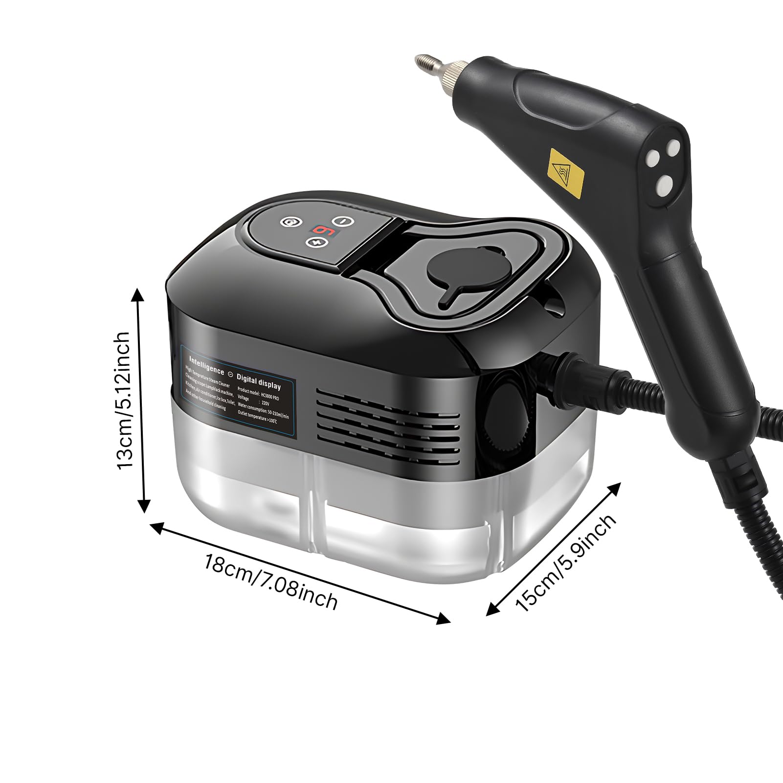 Multisuperficie de mano con 6 accesorios de pantalla, 6 niveles, ajustable a 105 ℃/221 ℉, vapor de limpieza profunda con mango portátil, 1200 ml