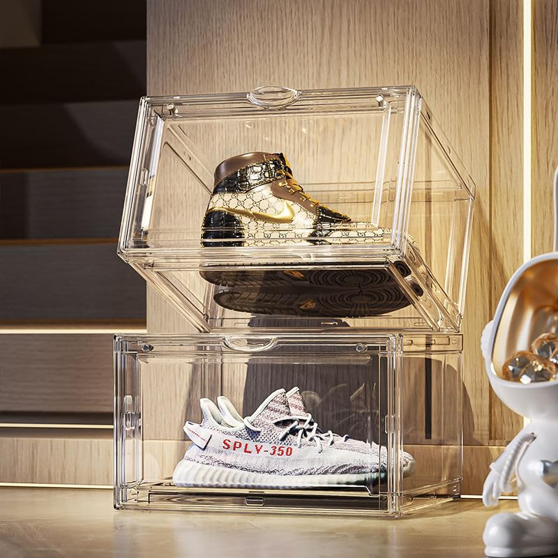 Image of Story@Home Stackable Sneaker Box Transparent - Pack of 2 | Shoe Storage Box for Sneakers Fits Upto Size 13 | Dustproof Sneaker Display Case Organizer | DIY Space-Saving Shoe Organizer - Transparent