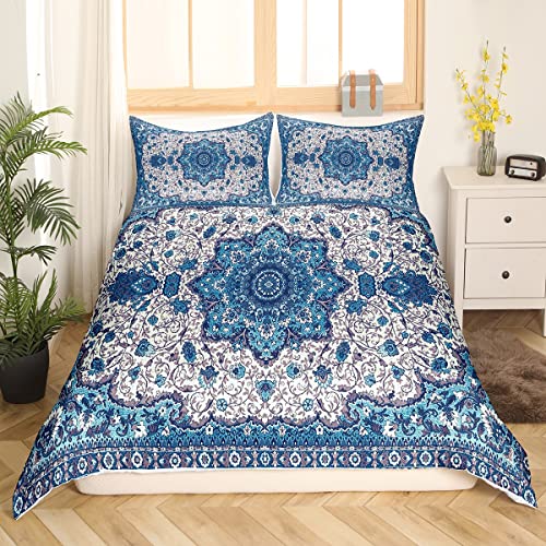 Erosebridal Vintage Bedding Sets King Persian Comforter Cover, Blue Oriental Medallion Bed Sets Boho Turkish Duvet Cover, Himalayas Bohemian Quilt Cover Microfiber Cozy Decoratives 3 Pieces #TOP1
