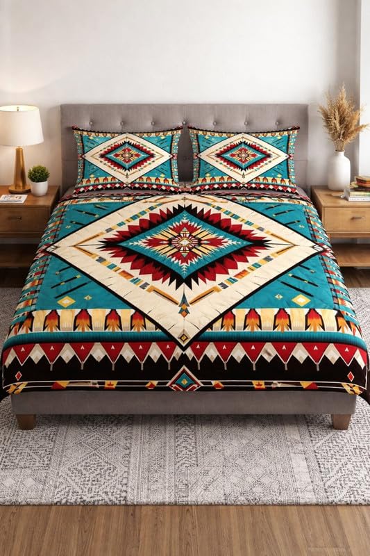 Image of Akshya Double Bedsheet King Size (90x100 Inch) with 2 Pillow Covers | 300 TC Microfiber Soft Bedsheet | Multi Rangoli Traditional Printed Bedsheet for Double Bed