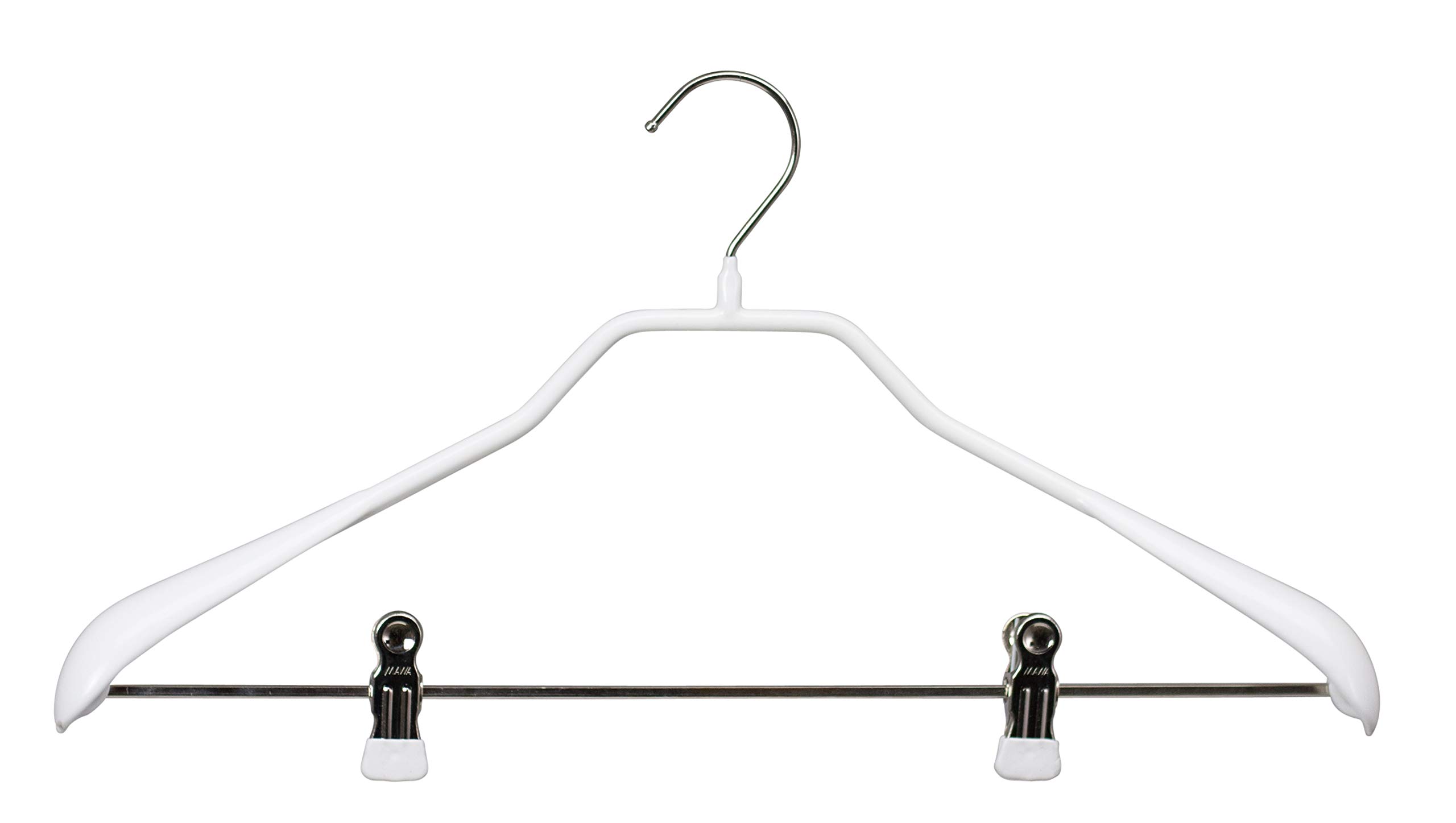 MAWA Universalbügel, 10 Stück, Universalbügel mit Klammernsteg für T-Shirts, Hosen, Röcke und Tops, drehbarer Euro-Haken, hochwertige Antirutsch-Beschichtung, 42 cm, Weiß