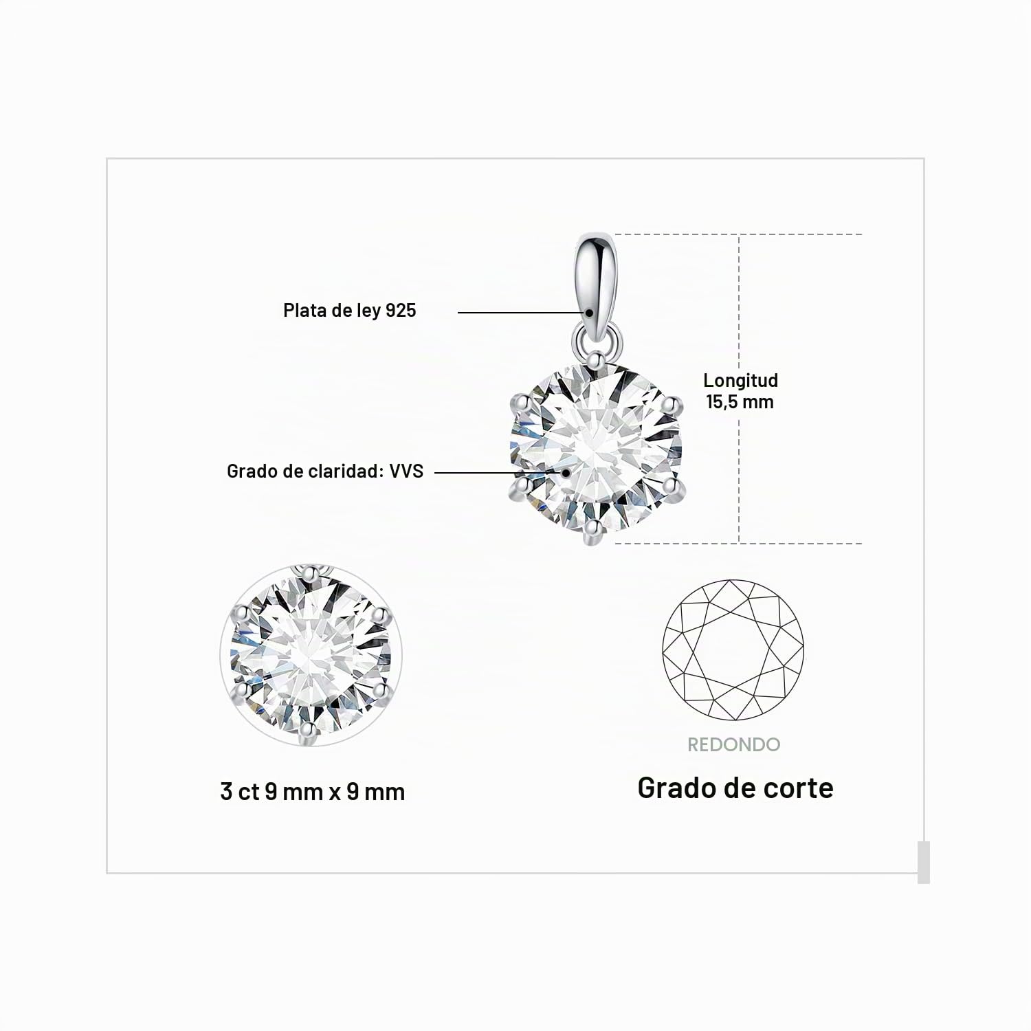 JewelryPalace Collar Mujer con Moissanita Corte Redondo, Solitario Colgante Clásico con Diamante Simulado, Collar Niña en Cadena 45cm con Piedra Preciosa Brillante, Conjunto Joyas para Novia