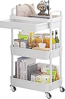 Vista 1 de Calmootey 3-Tier Rolling Utility Cart with Drawer,Multifunctional Storage Organizer with Plastic Shelf & Metal Wheels,Storage Cart for Blanco