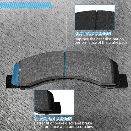 Image of Brake Pads Front and Rear Compatible with 2000-2005 Ford Excursion, 1999-2004 Ford F-250 F-350 Super Duty Automotive Replacement Brake Pads Semi-Metallic D824 D757