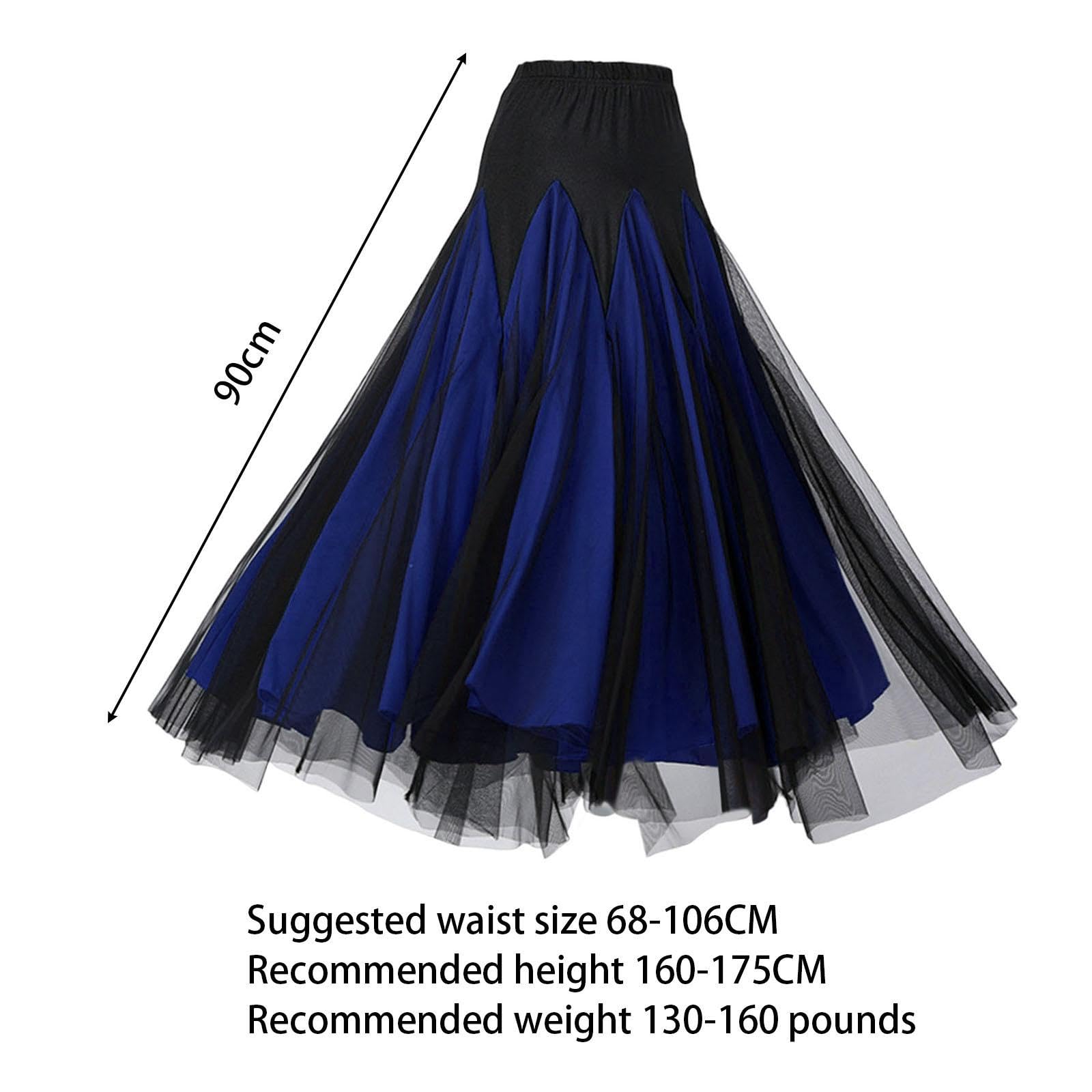 Kleid Tanz für Damen Ballsaalrock Tanzkleid mit Elastischem Bund Und Schwingendem Milchseide Und Mesh für Auftritte Übung Festival C