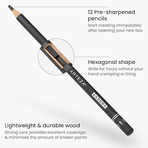 Miniatura 3 de ARTEZA Lápices de dibujo, juego de 12, dureza media (6B - 4H), lápices de grafito para bocetos y dibujo