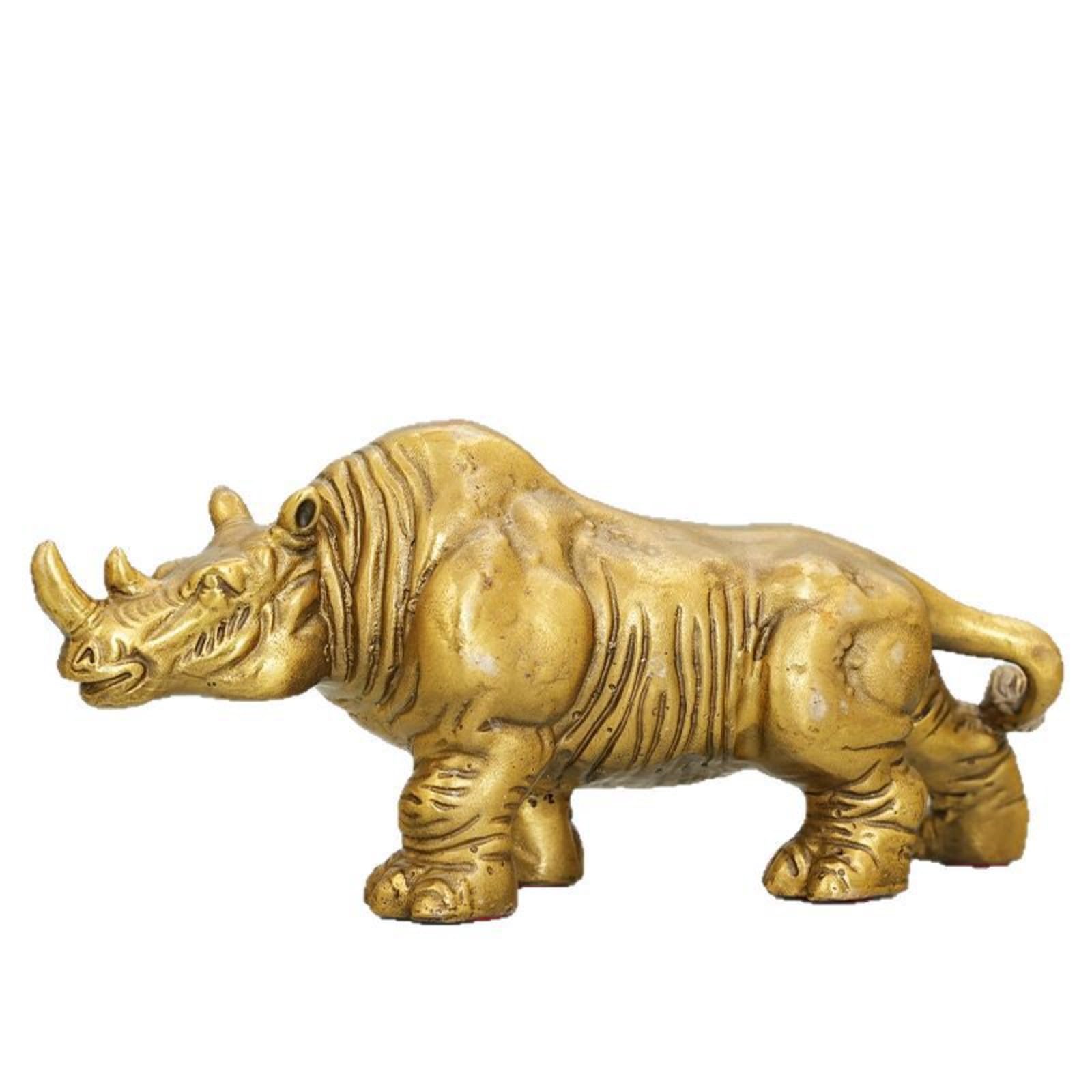 NGDFGR Large Brass Rhinoceros Statue - African Rhinoceros Sculpture For Home Feng Shui Decor, Office Bookshelf Wall Shelf Wine Cabinet Decorative Ornament